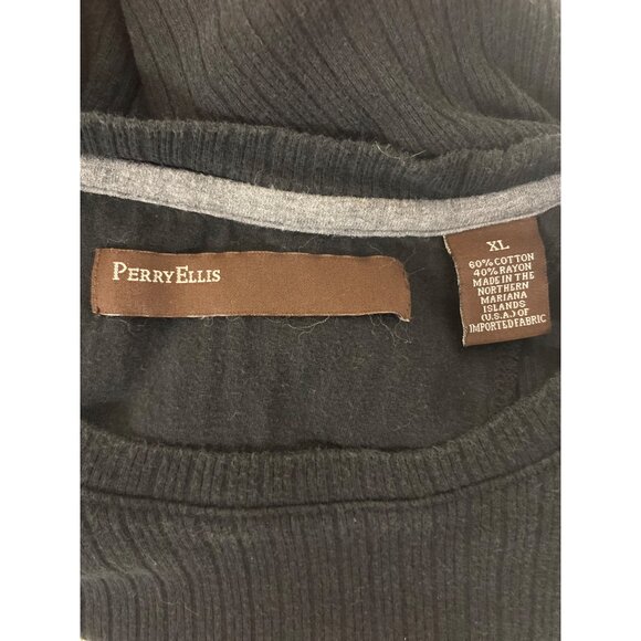 Perry Ellis Black Ribbed Crew Neck Men T-Shirt XL - Picture 6 of 6